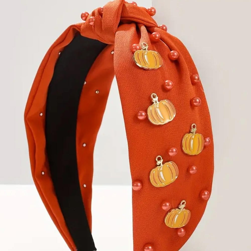Orange Pumpkin & Faux Pearl & Knotted Headband
